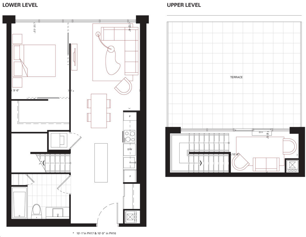 PH16 Floorplan 1 bed & bath Queensway Park Condos